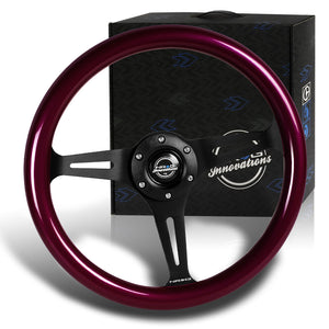 NRG 13.75" 350mm 6-Bolt Hole Purple Classic Wood Grip Aluminum Finished 3-Spoke Steering Wheel ST-015BK-PP -Black Spoke