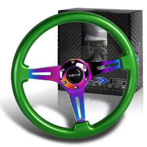 NRG 13.75" 350mm 6-Bolt Hole Green Classic Wood Grain Grip Aluminum Finished 3-Spoke Steering Wheel ST-015MC-GN -Neo Chrome Spoke