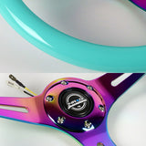 NRG 13.75" 350mm 6-Bolt Hole Minty Fresh Classic Wood Grain Grip Aluminum Finished 3-Spoke Steering Wheel ST-015MC-MF -Neo Chrome Spoke