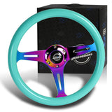 NRG 13.75" 350mm 6-Bolt Hole Minty Fresh Classic Wood Grain Grip Aluminum Finished 3-Spoke Steering Wheel ST-015MC-MF -Neo Chrome Spoke