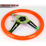 NRG 13.75" 350mm 6-Bolt Hole Orange Classic Wood Grain Grip Aluminum Finished 3-Spoke Steering Wheel ST-015MC-NOR -Neo Chrome Spoke