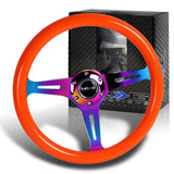 NRG 13.75" 350mm 6-Bolt Hole Orange Classic Wood Grain Grip Aluminum Finished 3-Spoke Steering Wheel ST-015MC-NOR -Neo Chrome Spoke