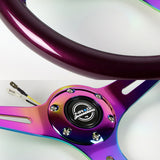 NRG 13.75" 350mm 6-Bolt Hole Purple Classic Wood Grain Grip Aluminum Finished 3-Spoke Steering Wheel ST-015MC-PP -Neo Chrome Spoke