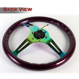 NRG 13.75" 350mm 6-Bolt Hole Purple Classic Wood Grain Grip Aluminum Finished 3-Spoke Steering Wheel ST-015MC-PP -Neo Chrome Spoke