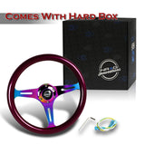 NRG 13.75" 350mm 6-Bolt Hole Purple Classic Wood Grain Grip Aluminum Finished 3-Spoke Steering Wheel ST-015MC-PP -Neo Chrome Spoke