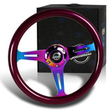 NRG 13.75" 350mm 6-Bolt Hole Purple Classic Wood Grain Grip Aluminum Finished 3-Spoke Steering Wheel ST-015MC-PP -Neo Chrome Spoke