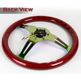 NRG 13.75" 350mm 6-Bolt Hole Red Classic Wood Grain Grip Aluminum Finished 3-Spoke Steering Wheel ST-015MC-RD -Neo Chrome Spoke