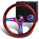 NRG 13.75" 350mm 6-Bolt Hole Red Classic Wood Grain Grip Aluminum Finished 3-Spoke Steering Wheel ST-015MC-RD -Neo Chrome Spoke