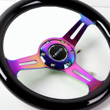 NRG 12" 310mm 6-Bolt Hole Black Wood Grain Grip Aluminum Finished 3-Spoke Steering Wheel ST-310BK-MC-Neo Chrome Spoke