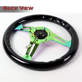 NRG 12" 310mm 6-Bolt Hole Black Wood Grain Grip Aluminum Finished 3-Spoke Steering Wheel ST-310BK-MC-Neo Chrome Spoke