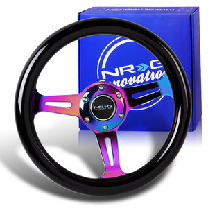 NRG 12" 310mm 6-Bolt Hole Black Wood Grain Grip Aluminum Finished 3-Spoke Steering Wheel ST-310BK-MC-Neo Chrome Spoke