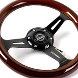 NRG 12" 310mm 6-Bolt Hole Dark Wood Grain Grip Aluminum Finished 3-Spoke Steering Wheel ST-310BRB-BK -Black Chrome Spoke