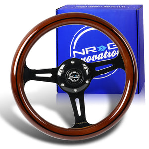 NRG 12" 310mm 6-Bolt Hole Dark Wood Grain Grip Aluminum Finished 3-Spoke Steering Wheel ST-310BRB-BK -Black Chrome Spoke