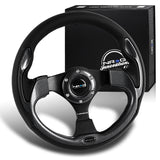 NRG 13" 320mm 6-Bolt Hole Reinforced Black Leather Grip With Aluminum Finished 3-Spoke Black Center Racing Steering Wheel RST-001BK -Carbon Style Trim