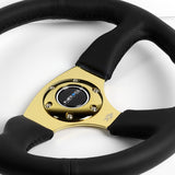 NRG 13.75" 350mm 6-Bolt Hole Black Leather Grip With Aluminum Finished 3-Spoke 3 Inch Deep Dish Steering Wheel RST-023GD-R -Gold Spoke