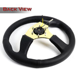 NRG 13.75" 350mm 6-Bolt Hole Black Leather Grip With Aluminum Finished 3-Spoke 3 Inch Deep Dish Steering Wheel RST-023GD-R -Gold Spoke