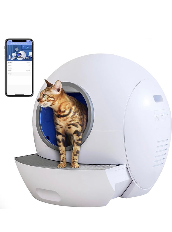 Self Cleaning Cat Litter Box: ELS PET Hands-Off 60L Extra Large Cat Litter Box, Odor Eliminating Smart Litter Box with APP Control, 2.4Ghz WiFi Only, Automatic Cat Litter Box for Multiple Cats (White)