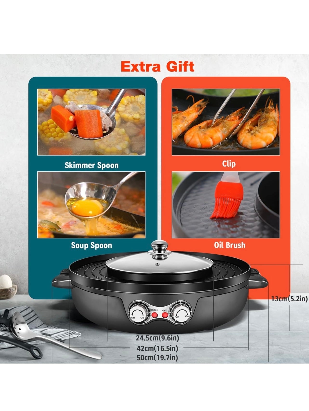 Kitchen 2 in1 Electric Smokeless Grill Hot Pot Barbecue Pan Frying