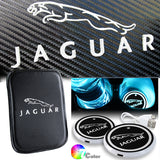 JAGUAR Car Center Console Armrest Cushion Mat Pad Cover Stitched Embroidery Logo with LED Cup Coaster Set