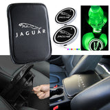 JAGUAR Car Center Console Armrest Cushion Mat Pad Cover Stitched Embroidery Logo with LED Cup Coaster Set