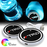 For TRD Switchable 7 Color LED Cup Holder Car Button Mat Atmosphere Light 2PCS