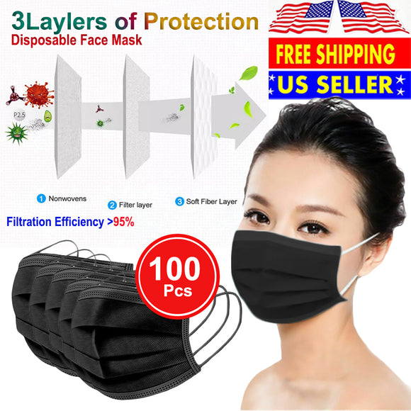 100 PCS Face Mask Non Medical Surgical Disposable 3Ply Earloop Mouth C ...