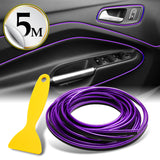 Purple 16.4 ft Interior Edge Gap Line Moulding Trim Molding Strip & Magenta Fuchsia Pink Rim Protector Set Auto Car Décor