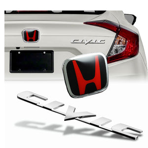 For 2006-2011 HONDA CIVIC COUPE Set JDM Red/Black H Rear Emblem Badge with Civic Rear Chrome Emblem