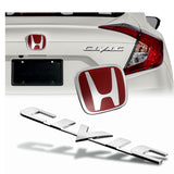 For 2006-2011 HONDA CIVIC COUPE Set JDM Red H Rear Emblem Badge with Civic Rear Chrome Emblem