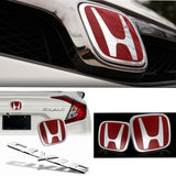 3 PCS Set Red JDM H Front & Rear Emblems with Civic Rear Chrome Emblem For 06-11 CIVIC SEDAN DX EX LX SI