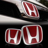 3 PCS Set Red JDM H Front & Rear Emblems with Civic Rear Chrome Emblem For 06-11 CIVIC SEDAN DX EX LX SI