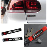 Honda Racing Logo Keychain Metal Key Ring Hook Red Strap Nylon Lanyard with 2 pcs Black Badge Scratch Guard Sticker