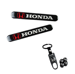 HONDA LOGO Set Emblems with Black Keychain Wheel Tire Valves Air Caps - US SELLER