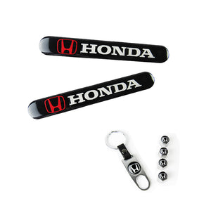 HONDA LOGO Set Emblems with Silver Keychain Wheel Tire Valves Air Caps - US SELLER