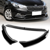 2014-2016 Kia Forte EX LX SX Painted Black 3-Piece Front Bumper Body Spoiler Splitter Lip Kit with Moulding Trim Molding Strip