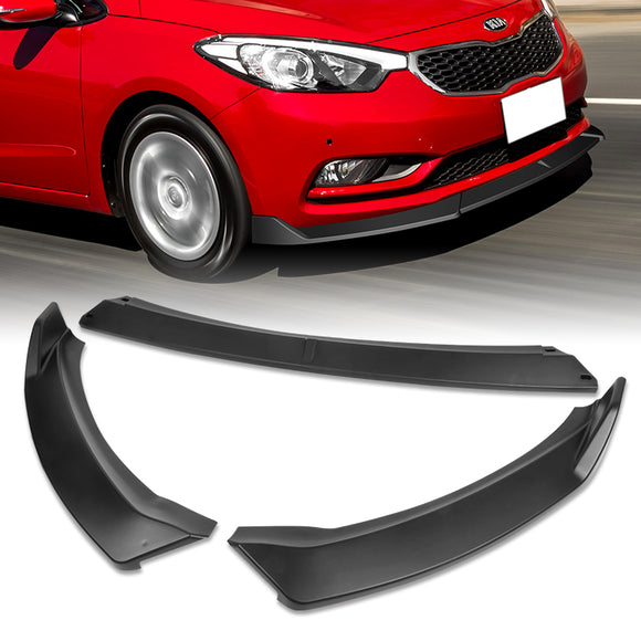 2014-2016 Kia Forte EX LX SX Matte Black 3-Piece Front Bumper Body Spoiler Splitter Lip Kit with Moulding Trim Molding Strip