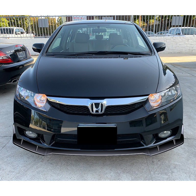 3pcs 2024 For 2009 2010 2011 Honda Civic 4DR/Sedan Painted Glossy Carbon Fiber Front Bumper Body Kit Splitter Lip