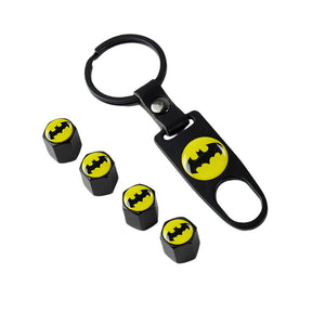 Batman Car Wheel Tire Valves Dust Stem Air Caps Keychain Emblem KEY FOB Black Set - US SELLER