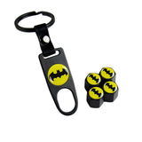 Batman Car Wheel Tire Valves Dust Stem Air Caps Keychain Emblem KEY FOB Black Set - US SELLER