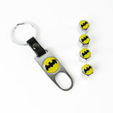 Batman Car Wheel Tire Valves Dust Stem Air Caps Keychain Emblem KEY FOB Silver Set - US SELLER