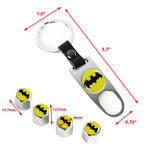 Batman Car Wheel Tire Valves Dust Stem Air Caps Keychain Emblem KEY FOB Silver Set - US SELLER