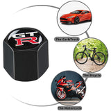 GTR GT-R Car Wheel Tire Valves Dust Stem Air Caps Keychain Emblem KEY FOB Black Set - US SELLER