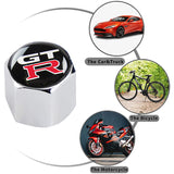 GTR GT-R Car Wheel Tire Valves Dust Stem Air Caps Keychain Emblem KEY FOB Silver Set - US SELLER