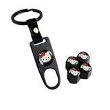 Hello Kitty Car Wheel Tire Valves Dust Stem Air Caps Keychain Emblem KEY FOB Black Set - US SELLER