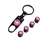 Hello Kitty Car Wheel Tire Valves Dust Stem Air Caps Keychain Emblem KEY FOB Set - US SELLER