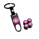 Hello Kitty Car Wheel Tire Valves Dust Stem Air Caps Keychain Emblem KEY FOB Set - US SELLER