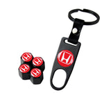 HONDA Set LOGO Emblems with Black Wheel Tire Valves Air Caps Keychain - US SELLER