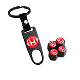 HONDA Set LOGO Emblems with Black Wheel Tire Valves Air Caps Keychain - US SELLER