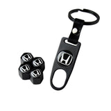 HONDA LOGO Set Emblems with Black Tire Wheel Valves Air Caps Keychain - US SELLER