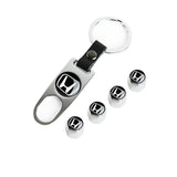 HONDA LOGO Set Emblems with Silver Keychain Wheel Tire Valves Air Caps - US SELLER